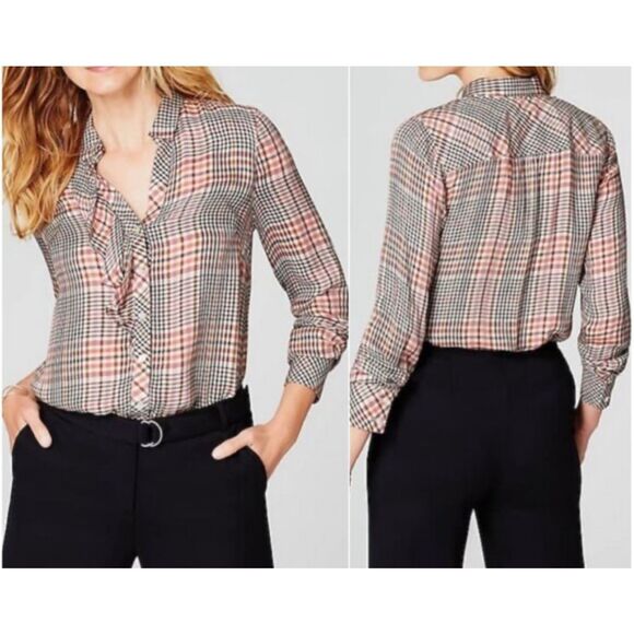 J. Jill Women's Glen Check Plaid Ruffled Button-Front Blouse Sz M - Picture 1 of 8